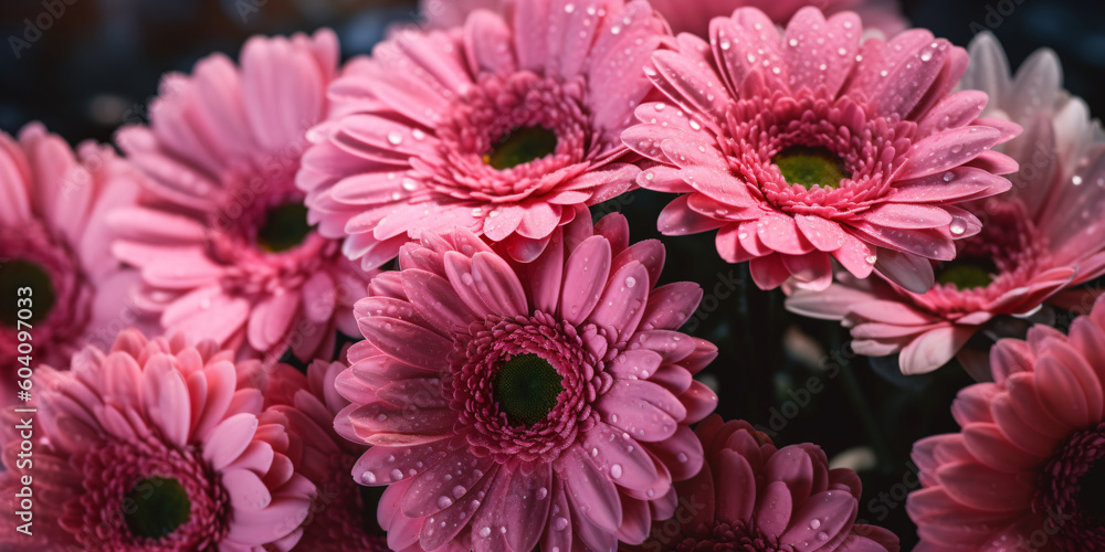 Rosa Gerbera Blüten mit dunklen Hintergrund - mit KI erstellt Rosa Gerbera Blüten mit dunklen Hintergrund - mit KI erstellt