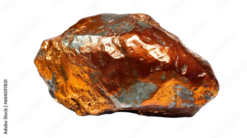 Copper nugget gem mineral isolated on transparent and white background. Generative AI