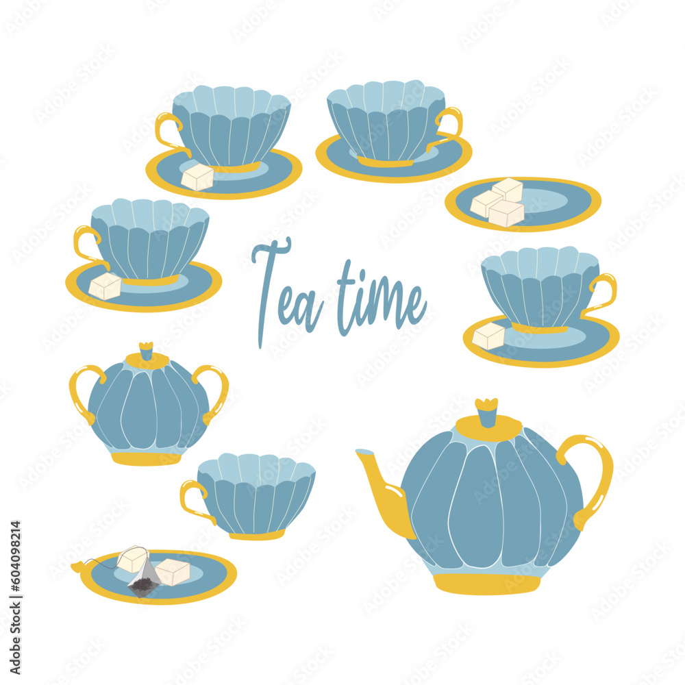 tea set in nautical style for english tea party