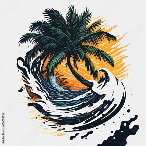 tropical island with palm trees t-shirt design