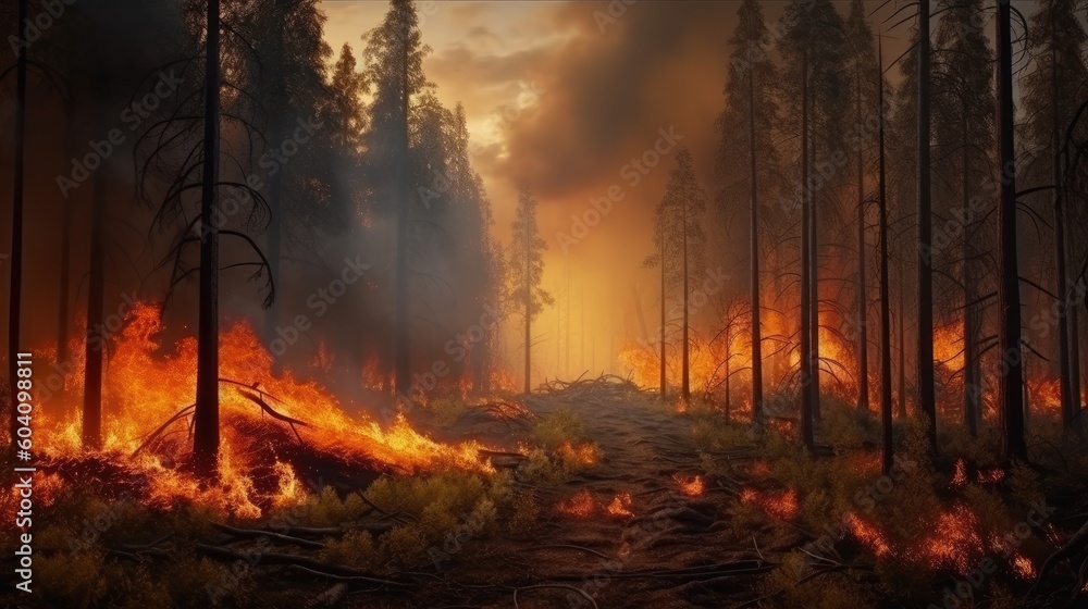 Big Forest fire. Generative AI - obrazy, fototapety, plakaty 