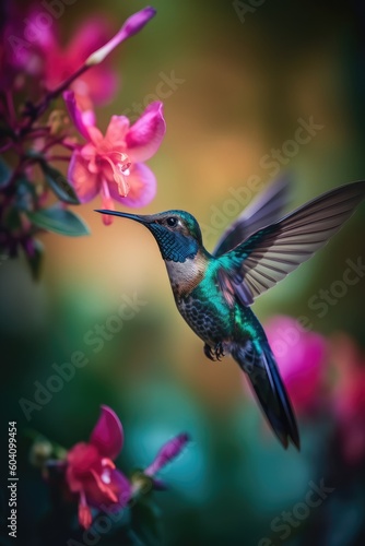 Hummingbird and flowers. Generative ai. 