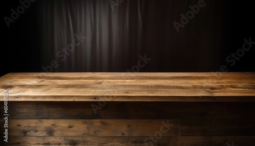 A wooden counter table top for product display in bars. (Generative AI)