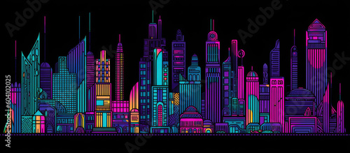 stylized neon city skyline in the night, © Hamburn