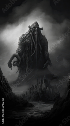 Lovecraftian monster Cthulhu demon horror concept art, 