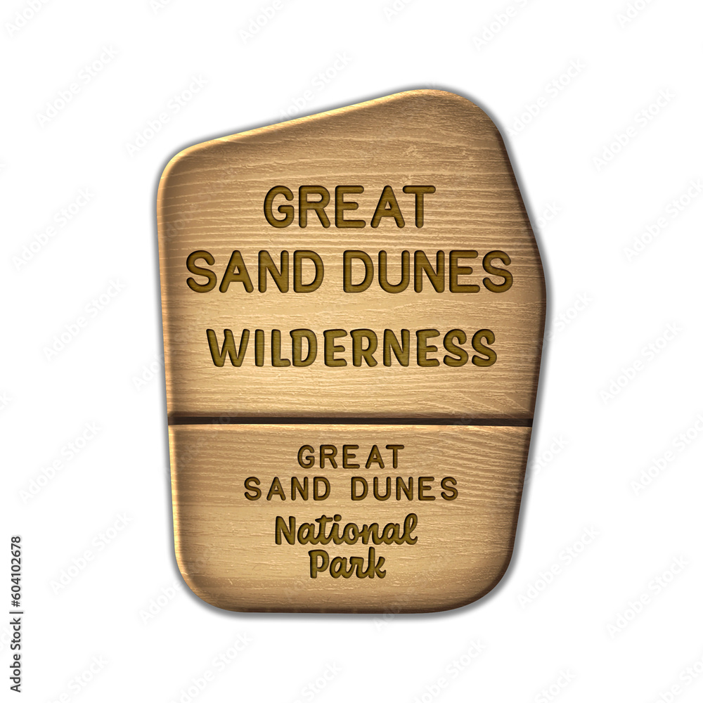 Great Sand Dunes National Wilderness, Great Sand Dunes National Park Colorado wood sign illustration on transparent background
