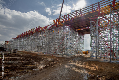Support scaffolding system at bridge construction. © Vitaliy