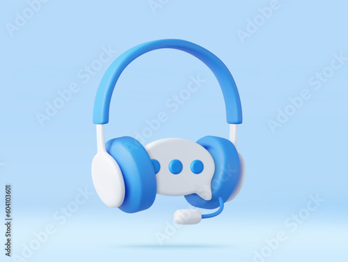 3D Hotline support service with headphones.