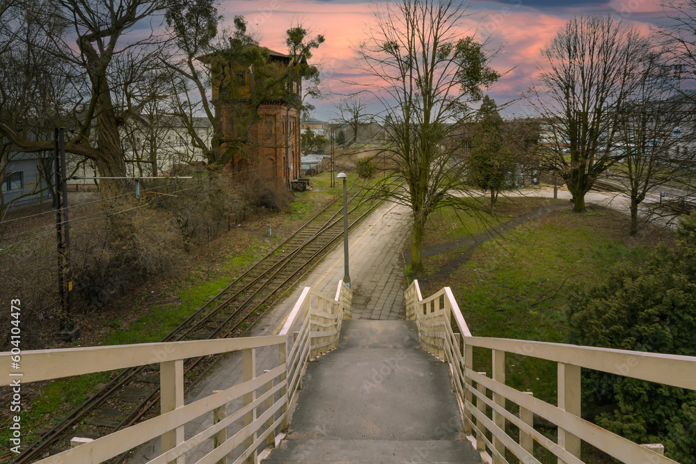 Buildings and infrastructure of the old railway station in Aleksandrów Kujawski, Poland.