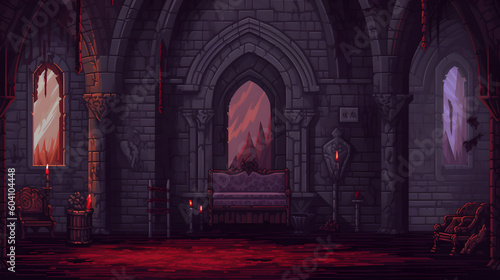 RPG Gaming Battle Scene Vampire Castle Dungeon in Pixel 8bits 16bits 32 bits Style