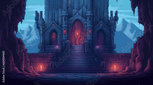 RPG Gaming Battle Scene Vampire Castle Dungeon in Pixel 8bits 16bits 32 bits Style
