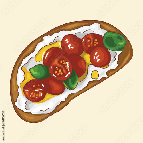 Italian snack with crispy bread - bruschetta with tomatoes