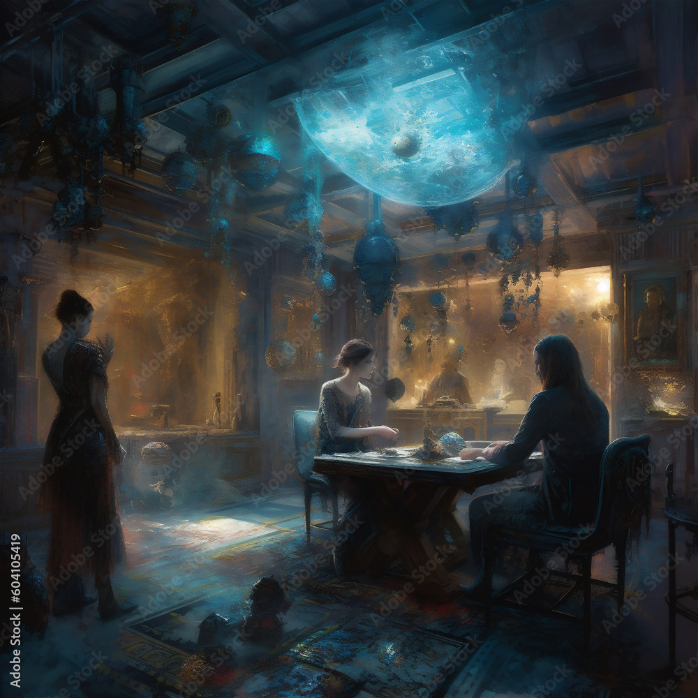 European-style building interior with dim lighting atmosphere European-style building interior with dim lighting atmosphere