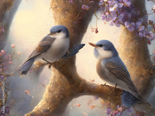 charming birds in the tree. ai generative