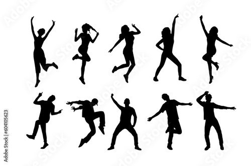 People dancing silhouette, man and woman dancing 