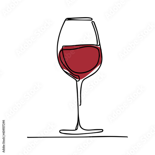 One line vector illustration. A glass of red wine.