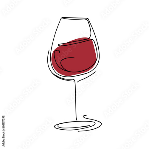 One line vector illustration. A glass of red wine.