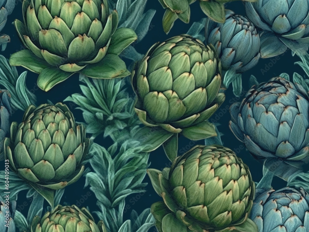 Fototapeta premium Artichokes background as seamless tile (generative AI)