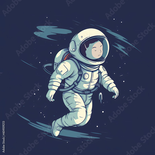 Astronaut Boy at Planet. Generative AI