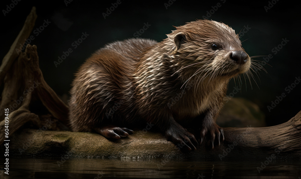 studio photo shot of mink (mammal) on dark background. Generative AI studio photo shot of mink (mammal) on dark background. Generative AI
