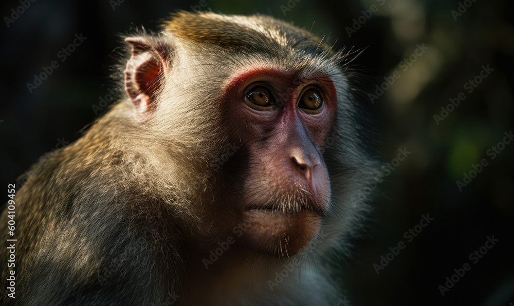 Photo of macaque, captured in its natural habitat showcasing its playful and curious nature, set against the lush greenery of its natural surroundings. Generative AI Photo of macaque, captured in its natural habitat showcasing its playful and curious nature, set against the lush greenery of its natural surroundings. Generative AI