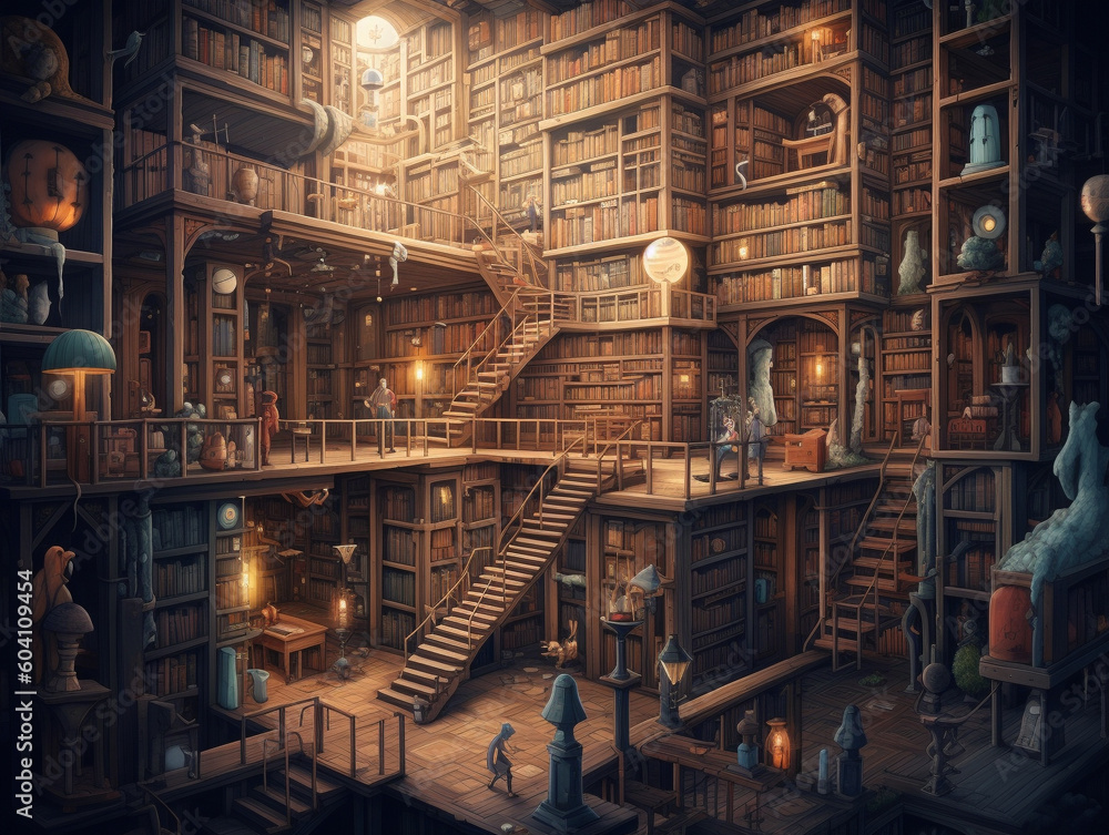 A surreal illustration of a Whimsical Library | Generative AI