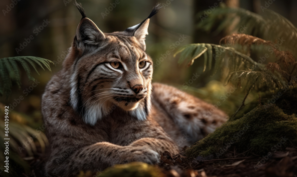 Fototapeta premium photo of lynx in its natural habitat. Generative AI