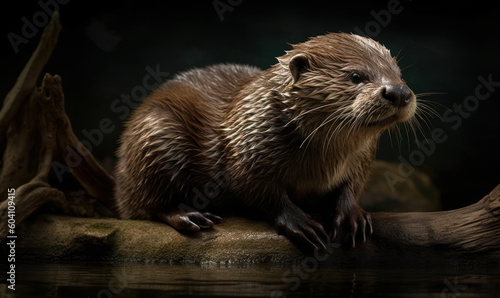 studio photo shot of mink (mammal) on dark background. Generative AI