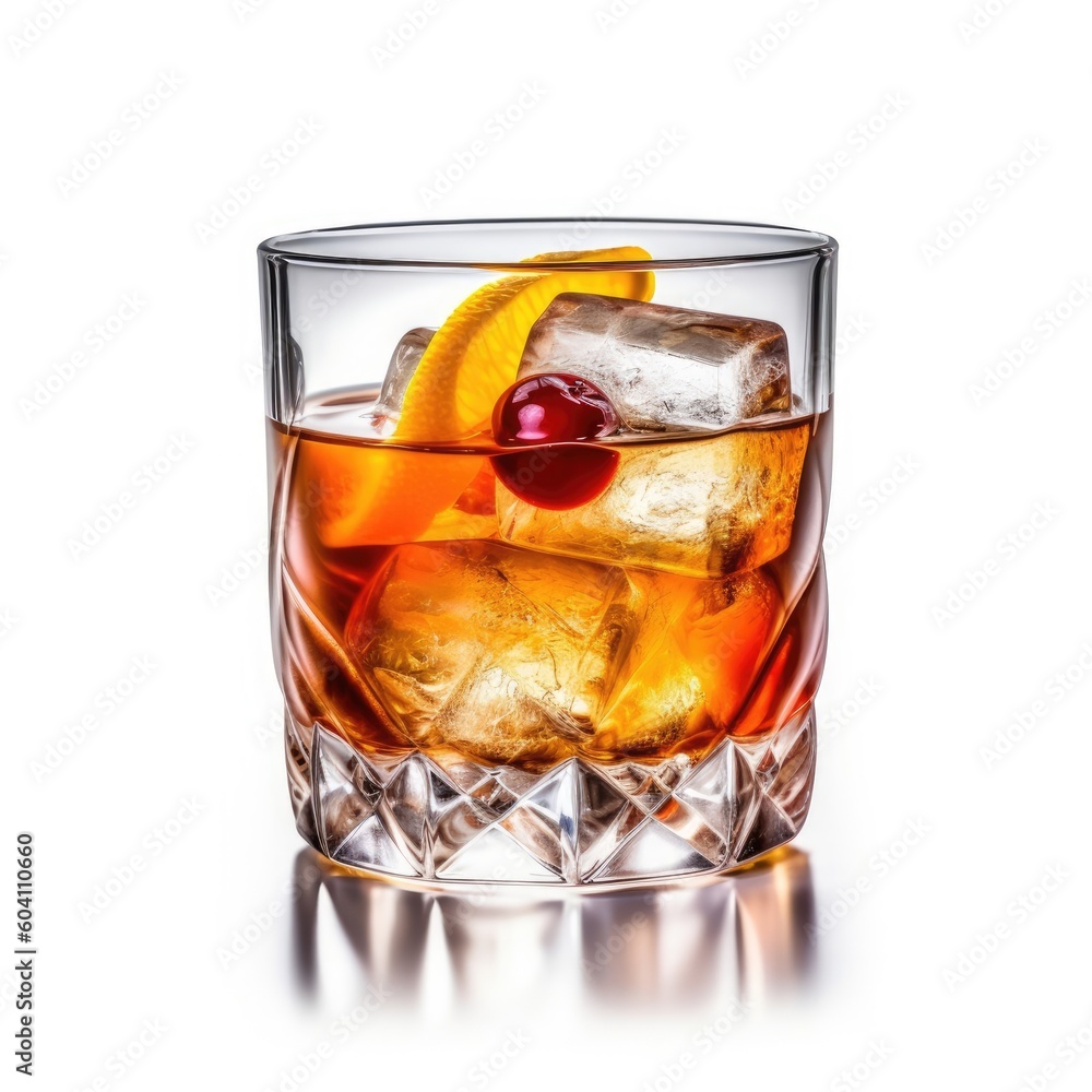 Old Fashioned Cocktail isolated on white (generative AI) Old Fashioned Cocktail isolated on white (generative AI)