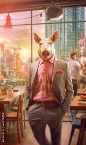 Pig dressed in a suit like a businessman (generative AI)