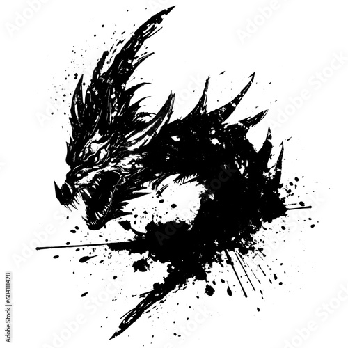 Fearsome Ink Splatter Dragon Vector, Grunge Style