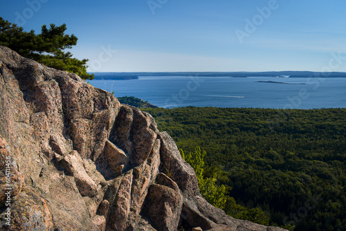 Rocky cliff view from the Beehive trail at Acadia National Park in Maine