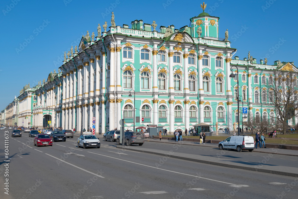 Hermitage building (Winter Palace) on a sunny April day, Saint Petersburg