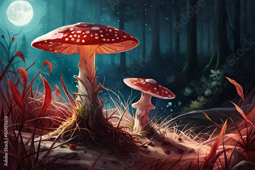 Watercolor Amanita Muscaria,Mushrooms.Generative AI