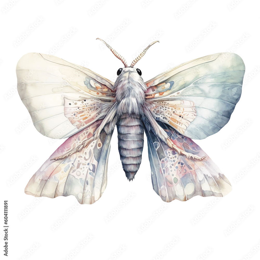 Pastel Moth Watercolor Clipart illustration, made with generative AI ...