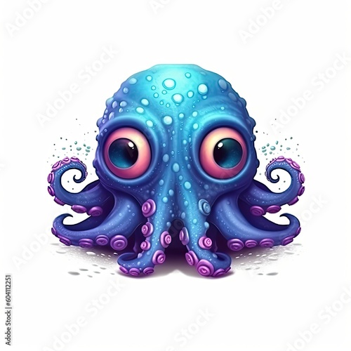 Octopus cute character illustration. Generative AI