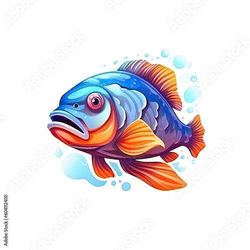 Pike fish cute character illustration. Generative AI