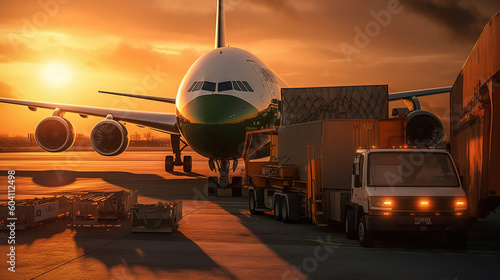 Truck cargo loading goods at airport. Generative Ai