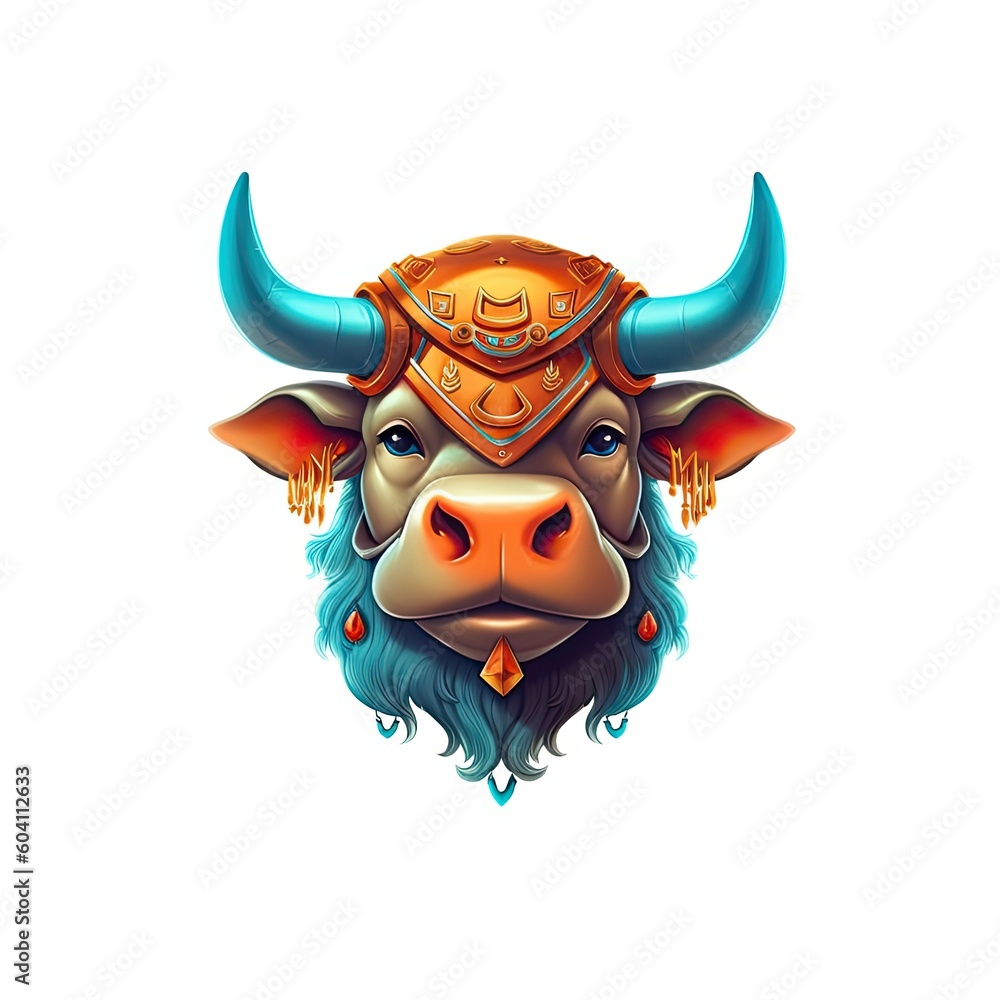 Naklejka premium Bull cute character illustration. Generative AI