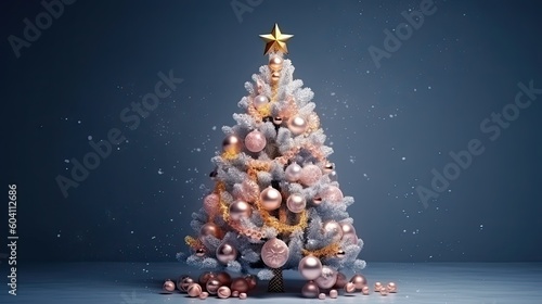 Wallpaper Mural Decorated with ornaments and lights Christmas tree on dark background. Merry Christmas and Happy holidays banner. Generative AI Torontodigital.ca