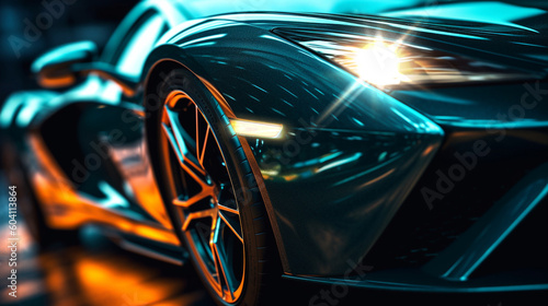 Closeup on front of generic and unbranded sport car wallpaper illustration images. Generative AI
