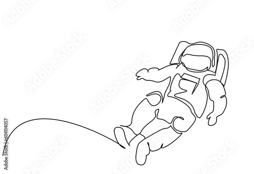 astronaut scientist flying through space line art