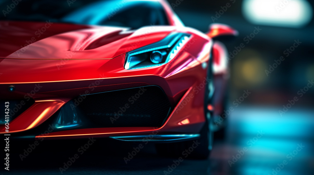 Closeup on front of generic and unbranded  sport car wallpaper illustration images. Generative AI