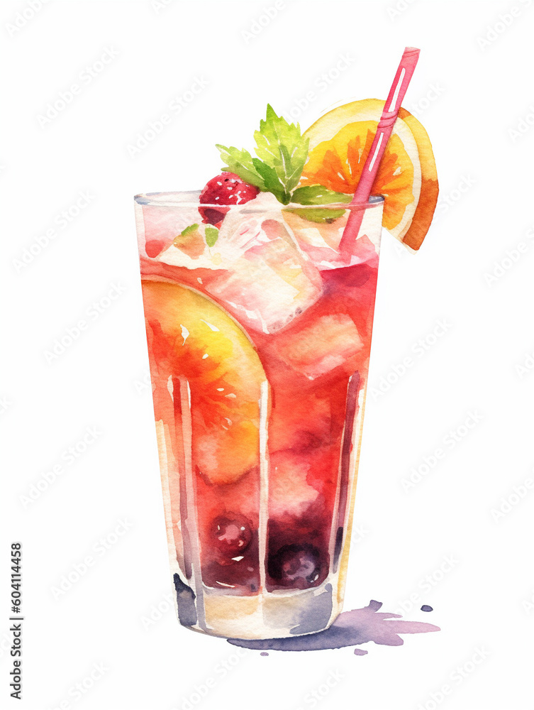 Summer drink composition watercolor ai generative Summer drink composition watercolor ai generative