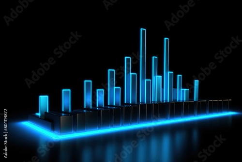 Blue neon light chart  finance and stock exchange concept  dark background  digital illustration. Generative AI