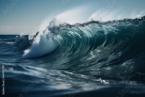 cool nature sea blue wave crash surfing ocean liquid water. Generative AI.