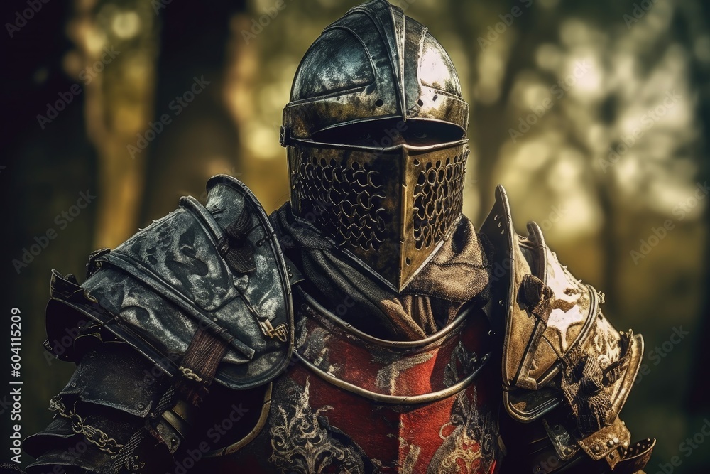 Medieval knight in armor, middle ages and fantasy concept, digital illustration. Generative AI Medieval knight in armor, middle ages and fantasy concept, digital illustration. Generative AI