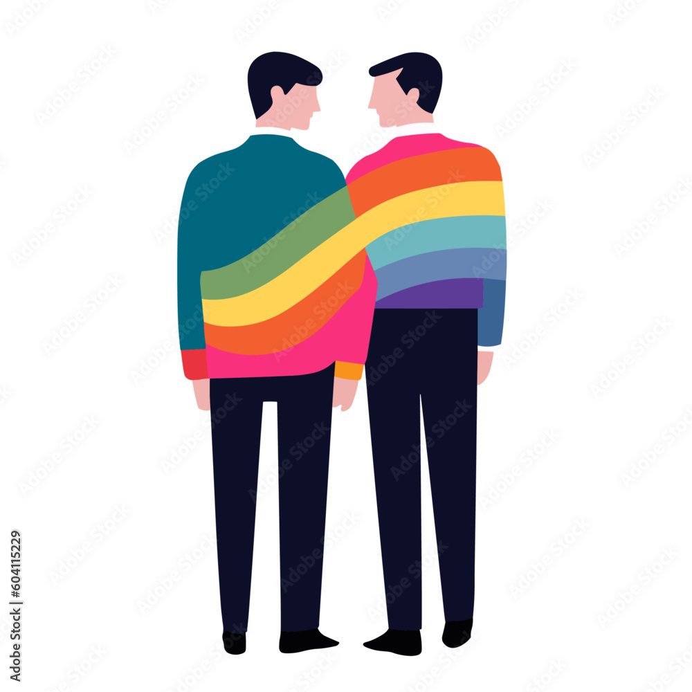 Fototapeta premium A gay couple and rainbow, wedding, pride, love, love and support for the LGBTQ+ community