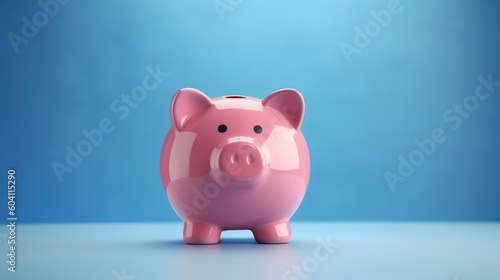 Piggy bank safe, economy and finance concept, blue background. Generative AI photo