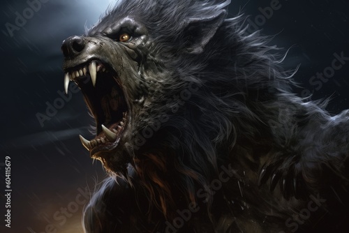 Scary werewolf in the night, fantasy concept, digital illustration. Generative AI